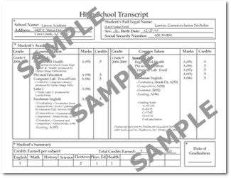 Custom High School Transcript